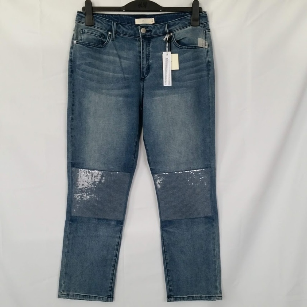TGLA Stretch Sequin Knee Patch Ankle Jeans 30
